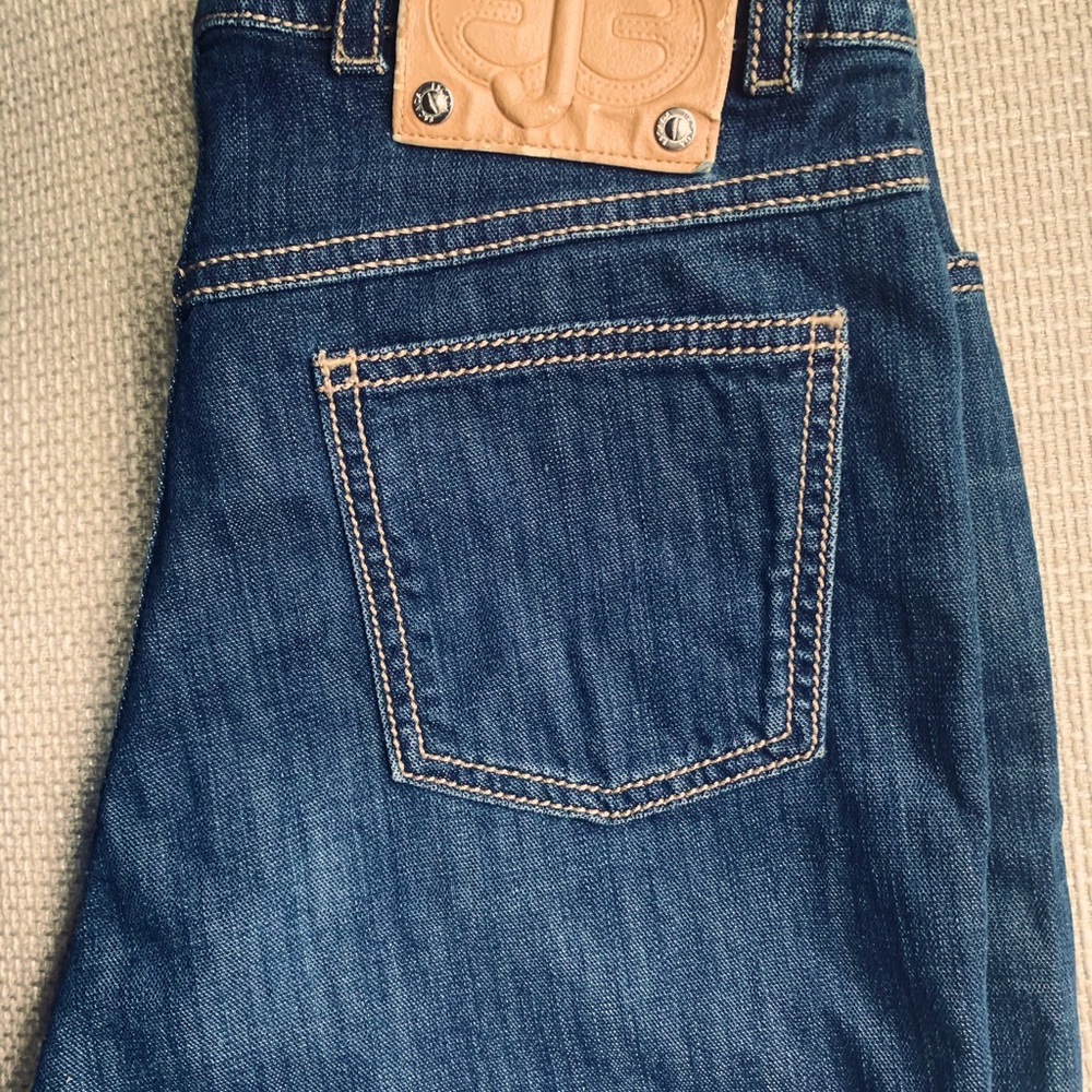 Escada navy blue Denim jeans gold stitching capris